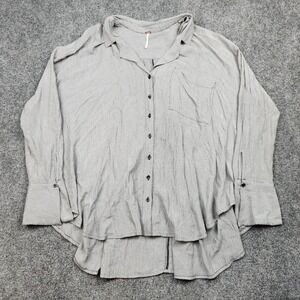 Free People Shirt Womens Medium Gray Striped Button Front High Low Tunic Top